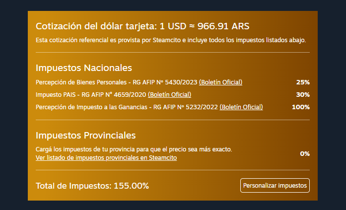 Steamcito: Steam con impuestos de Argentina 2022 – Instale esta extensão  para o 🦊 Firefox (pt-BR)